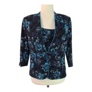 Alex Evenings Black Blue Lavender Silver 2 Piece Tank Top Shirt Set Small Petite